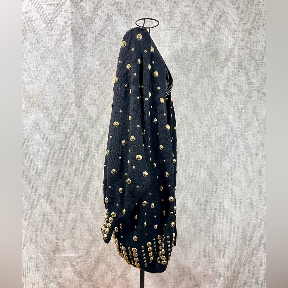 Vintage Bonnie Boerer & Company gold studded black knit cardigan size M - Picture 10 of 10